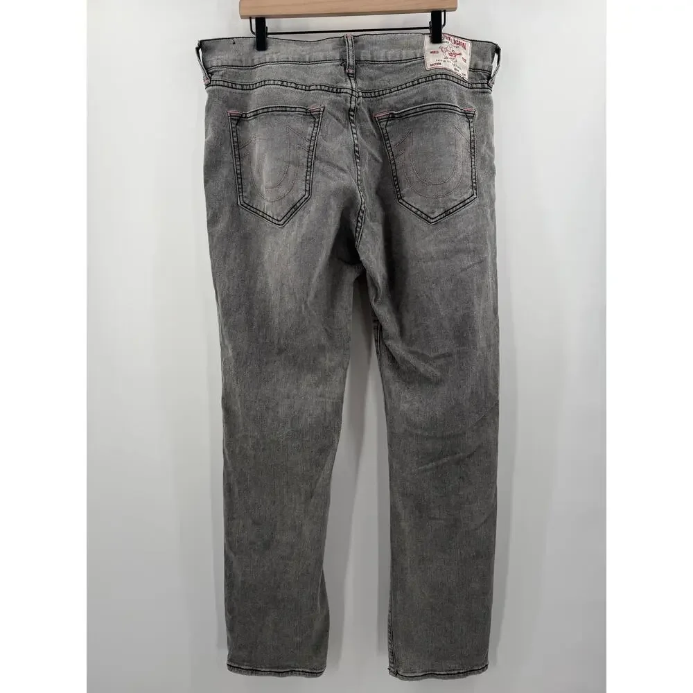 True Religion Jeans Men’s 36 Ricky Relaxed Straight Pink Stitch Cotton Stretch